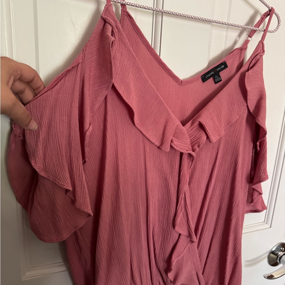 Moa Moa Dusty Rose Cold-Shoulder Ruffle Blouse